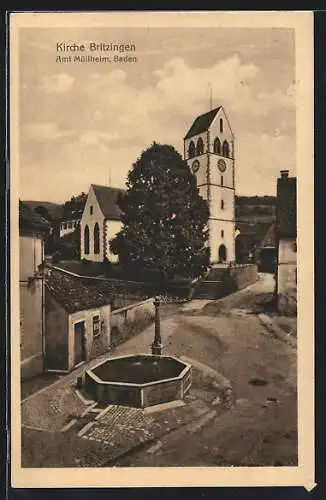 AK Britzingen, Strassenpartie an der Kirche