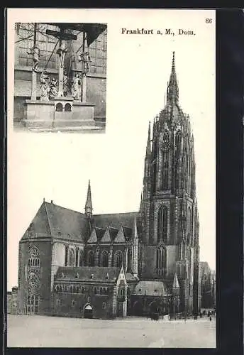 AK Alt-Frankfurt, Der Dom, Darstellung Jesu und der zwei Verbrecher am Kreuz