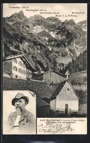 AK Einödsbach, Bergführer Johann Schraudolf, Teilansicht gegen Mädelegabel