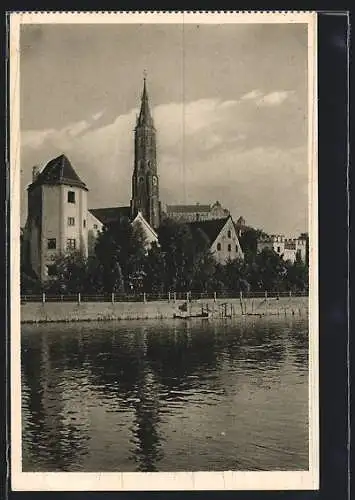 AK Landshut, Partie an der Isar mit Röckelturm