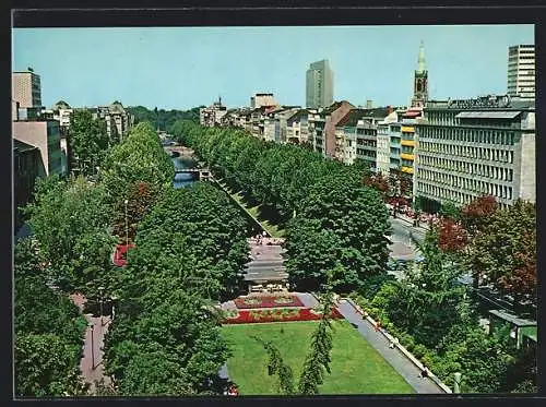 AK Düsseldorf, Blick auf die Königsalle aus der Vogelschau