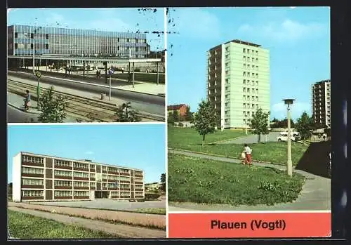 AK Plauen / V., Oberer Bahnhof, Punkthaus, Salvador-Allende-Oberschule