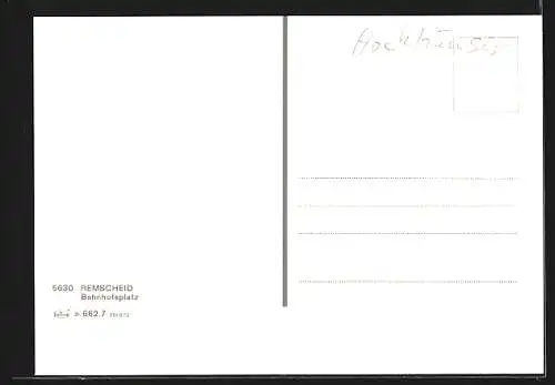 AK Remscheid, Springbrunnen am Bahnhofsplatz, Hochhäuser