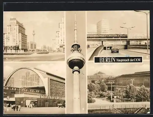 AK Berlin, Bahnhof Alexanderplatz, Fernsehturm und Autotunnel
