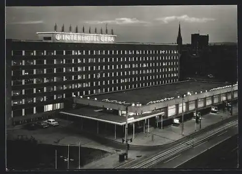 AK Gera, Interhotel Gera bei Nacht