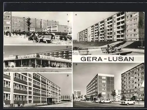 AK Gera-Lusan, Strasse der Bauarbeiter, Kaufhalle Süd, Hans-Beimler-Oberschule, Birkenstrasse, Zeulsdorfer Strasse