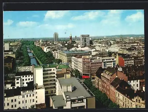 AK Düsseldorf, Königsallee und Blick über die Stadt