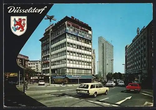 AK Düsseldorf, Partie an der Hochstrasse mit Blick auf das Thyssen-Hochhaus