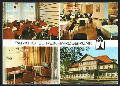 AK Reinhardsbrunn, Parkhotel, Innenansichten Restaurant und Mokkastube