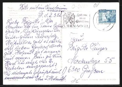 AK Plauen i. V., Punkthäuser, Kopfhaus am Platz der Roten Armee