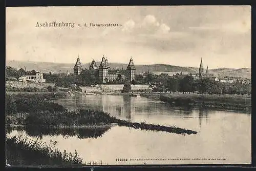 AK Aschaffenburg, Ortsansicht von der Hanauerstrasse