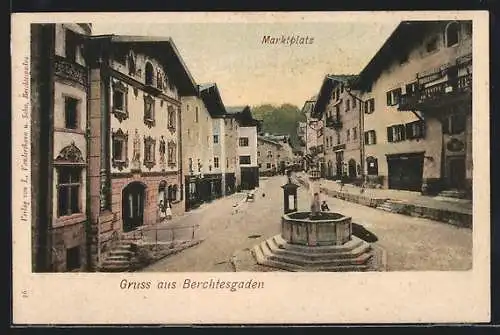 AK Berchtesgaden, Marktplatz mit Marktbrunnen