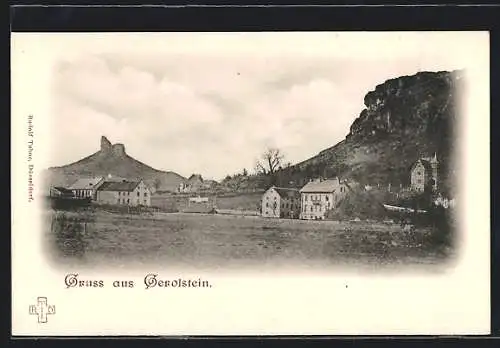 AK Gerolstein, Ortsansicht gegen steinige Hügel