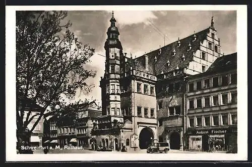 AK Schweinfurt, Rathaus, Laden von August Fischer