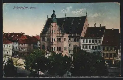 AK Schweinfurt, Blick über die Bäume zum Rathaus
