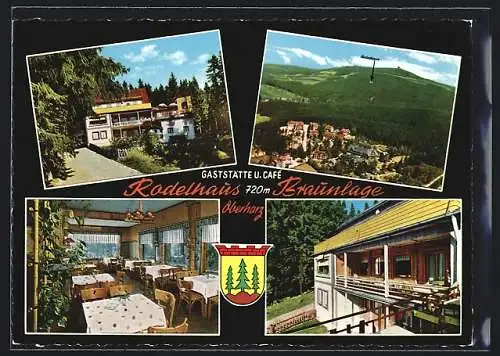 AK Braunlage /Oberharz, Gaststätte und Café Oberharz, mit Innenansicht und Terrassenblick