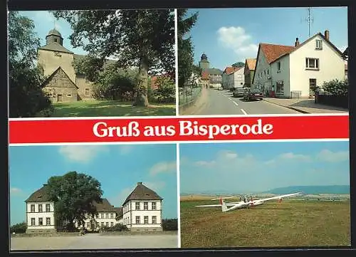 AK Bisperode, Strassenpartie, Die Kirche, Segelflugzeug