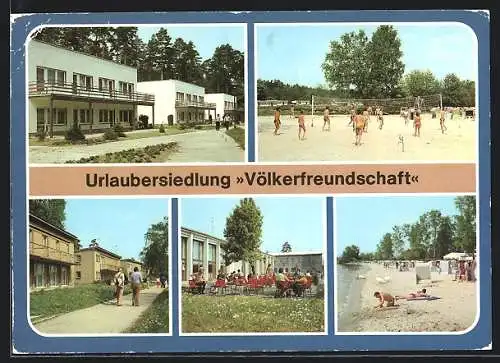 AK Klink, Urlaubersiedlung Völkerfreundschaft, Bettenhäuser, Volleyballplatz, Gaststätte, Strand