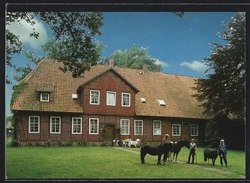 AK Müden /Oertze, Bauernhof-Pension Müllernhof, Kinder mit Pferden