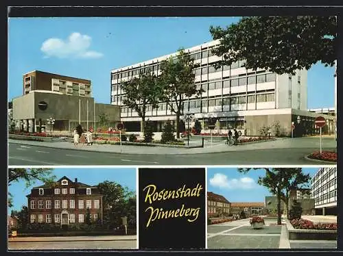 AK Pinneberg, Blick auf das Rathaus, Drostei, Strassenpartie