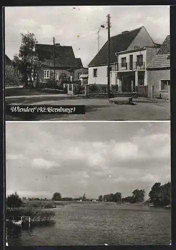 AK Wiendorf-Bernburg, Blick über den See, Ortspartie