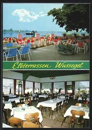 AK Wussegel an der Elbuferstrasse, Das Restaurant-Café Elbterrasse, Innenansicht und Aussenbereich