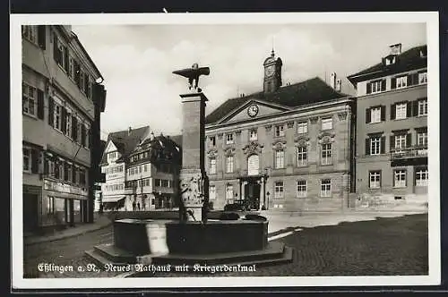 AK Esslingen a. N., Neues Rathaus mit Kriegerdenkmal