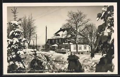 AK Vierenstrasse i. E., Blick auf das Hotel im tiefen Schnee