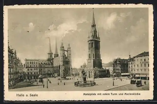 AK Halle a. Saale, Marktplatz mit rotem Turm und Marienkirche