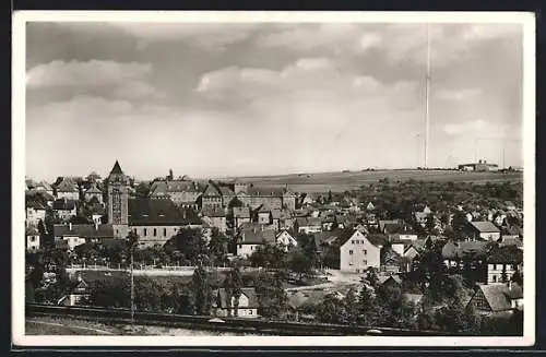 AK Mühlacker /Enz, Ortsansicht mit der Kirche über die Bahngleise