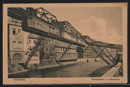 AK Elberfeld, die Schwebebahn am Mäuerchen