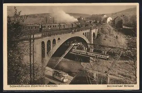 AK Wuppertal, Sonnborner Brücke mit Strassenbahn