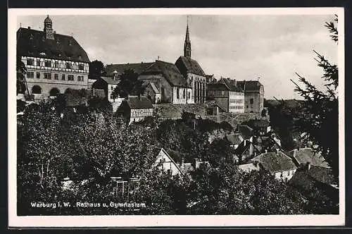 AK Warburg i. W., Rathaus und Gymnasium