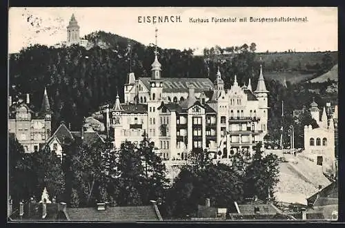 AK Eisenach, Kurhaus Fürstenhof mit Burschenschaftsdenkmal