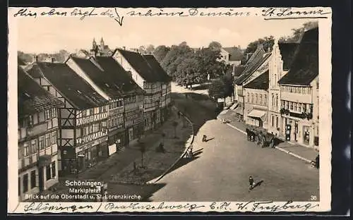 AK Schöningen, Marktplatz mit Blick auf die Oberstadt und St. Lorenzkirche