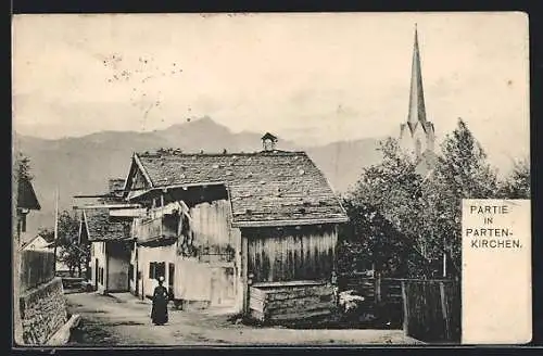 AK Partenkirchen, Strassenpartie mit Kirche