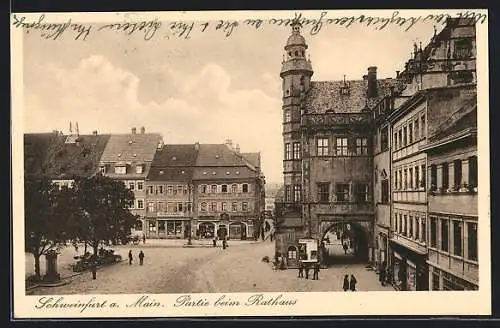 AK Schweinfurt, Partie am Rathaus mit Leuten