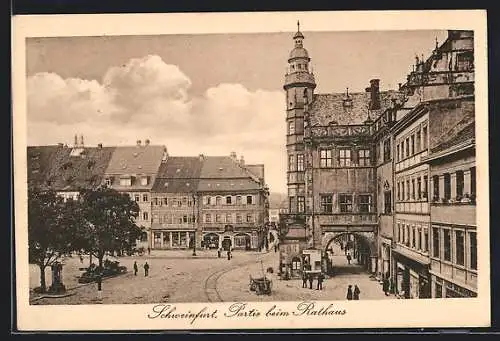 AK Schweinfurt, Partie am Rathaus mit Leuten