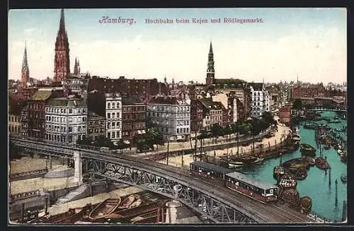 AK Hamburg, Hochbahn beim Kajen und Rödingsmarkt