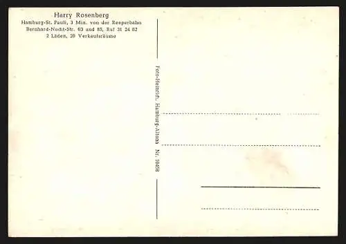 AK Hamburg-St. Pauli, Raritäten-Kuriositäten Harry Rosenberg, Bernhard-Nocht-Strasse 63 u. 85