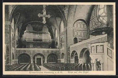 AK Homburg v. d. H., Erlöserkirche, Inneres mit Orgel