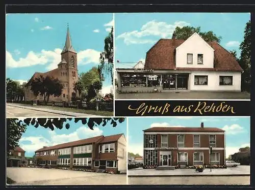 AK Rehden, Geschäft von D. Ihmels, Kreissparkasse, Kirche