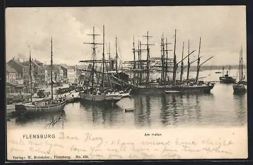 AK Flensburg, Segelschiffe am Hafen