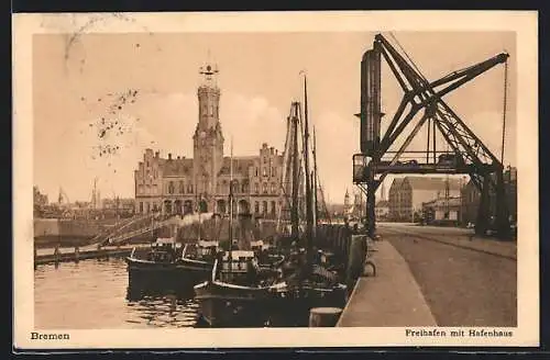 AK Bremen, Freihafen mit Hafenhaus