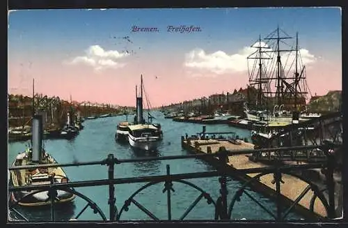 AK Bremen, Ein Raddampfer am Freihafen