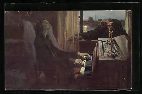 Künstler-AK Der Tod am Fenster des sterbenskranken Chopin