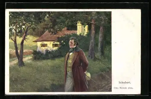 Künstler-AK Komponist Franz Schubert macht einen Spaziergang