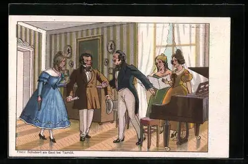 AK Serie: Franz Schuberts Leben, Franz Schubert als Gast bei Tschöll
