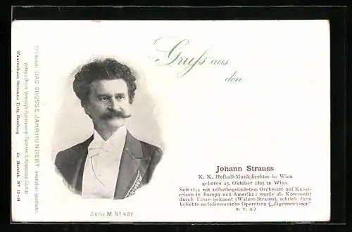 AK K. K. Hofball-Musikdirektor Johann Strauss im Anzug mit markantem Schnurrbart