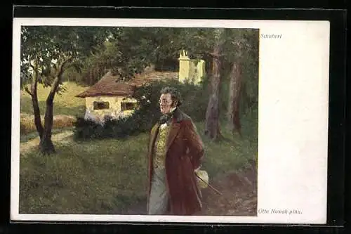 Künstler-AK Franz Schubert bei einem Spaziergang im Wald